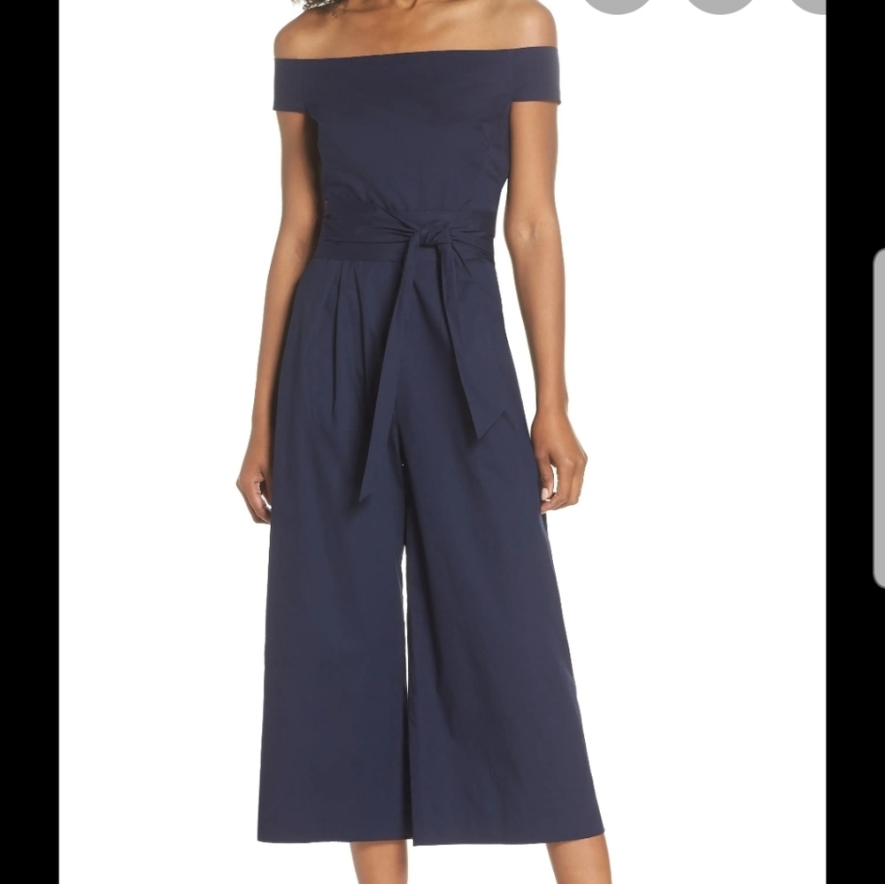 Chelsea28 Off the Shoulder Tie Waist Crop Jumpsuit